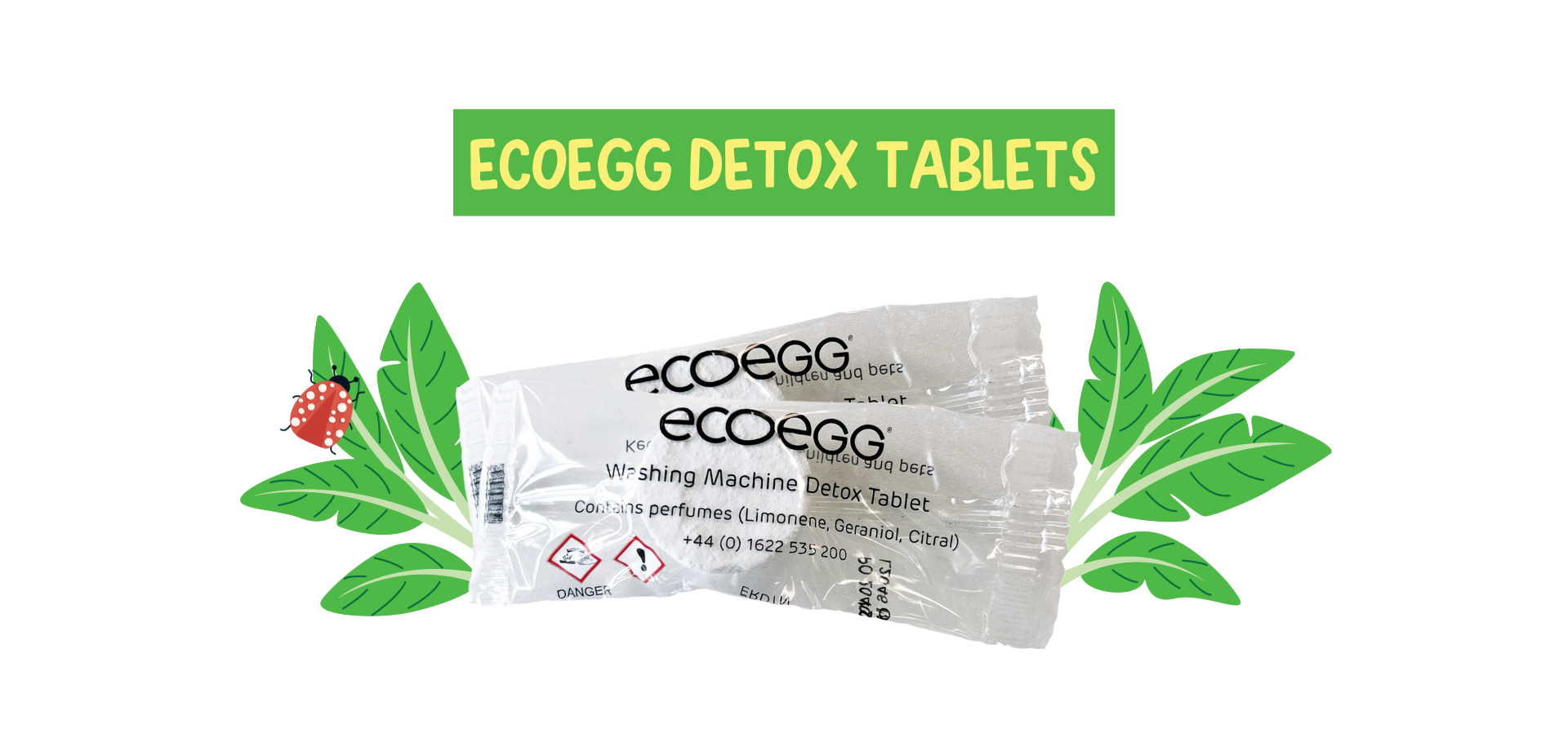 ecoegg detox tablets packaging with green leaves on a white background