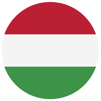 Flag of Hungary in a circular shape with red, white, and green colors.