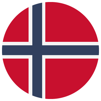 Flag of Norway in a circular design with red background and blue cross