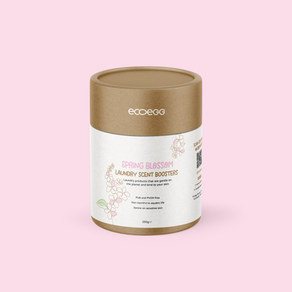 Ecoego Spring Blossom laundry scent boosters packaging on a pink background