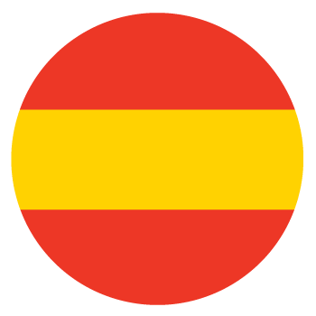 Circular flag design with red and yellow horizontal stripes on a white background
